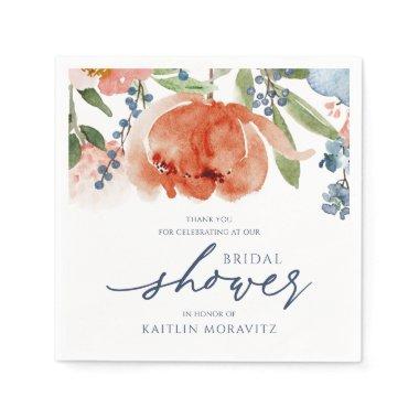 Bridal Shower Colorful Orange & Dusty Blue Peony Napkins