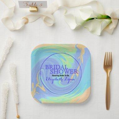 Bridal Shower Colorful Pastel Abstract Swirls Paper Plates