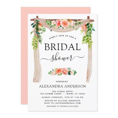 Bridal Shower Coral Peach Floral Greenery Arch Invitations