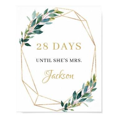 Countdown sign green eucalyptus boho