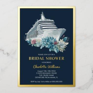 Bridal Shower Cruise Ship Trip Gold Foil Invitations