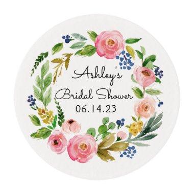 Bridal Shower Cupcake Topper Favor Floral Wreath E Edible Frosting Rounds