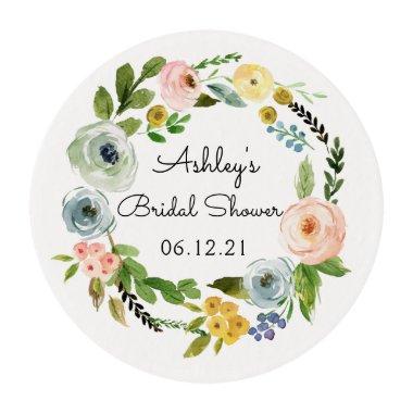 Bridal Shower Cupcake Topper Favor Floral Wreath Edible Frosting Rounds
