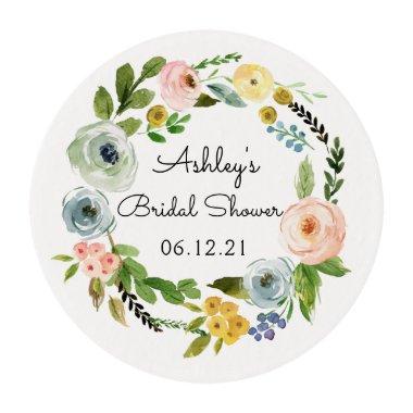 Cupcake Topper Favor Floral Wreath Edible Frosting Rounds