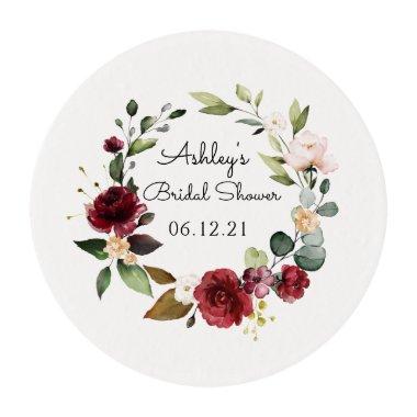 Bridal Shower Cupcake Topper Floral Wreath Edible Frosting Rounds