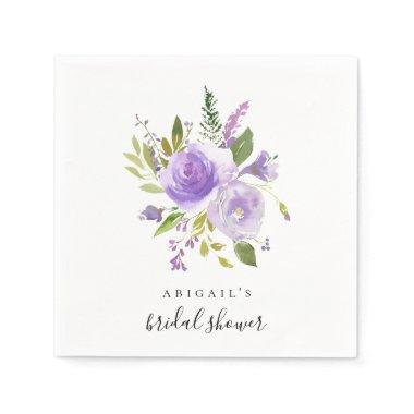 Bridal Shower Custom Napkins Lilac Floral Watercol