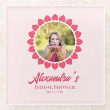 Bridal Shower Custom Photo Heart Circle Frame Glass Coaster