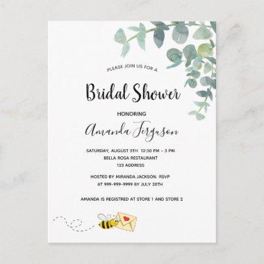 Bridal Shower cute bee eucalyptus white elegant PostInvitations