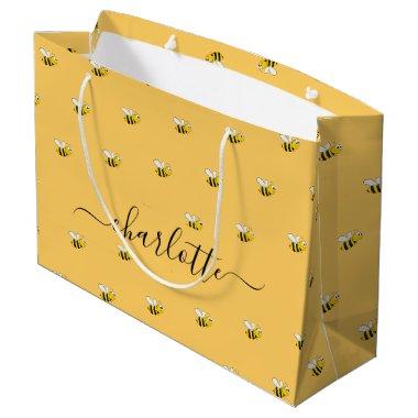 Bridal shower cute happy bumble bees monogram large gift bag