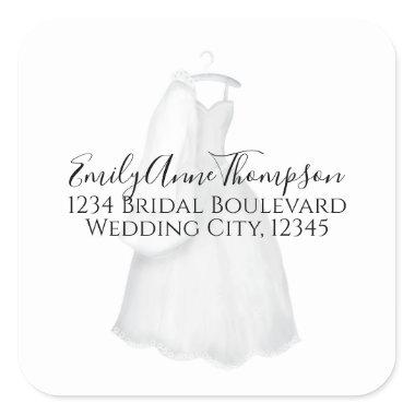 Bridal Shower Cute Vintage Wedding Elegant Gown Square Sticker