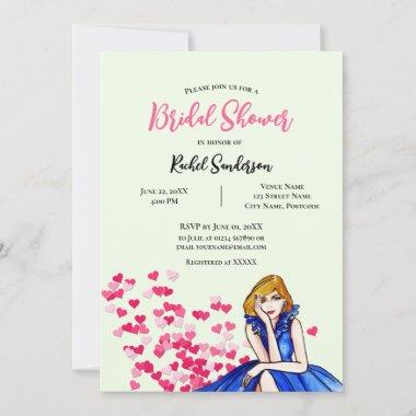 Bridal Shower Dark Blue Cocktail Gown Invitations