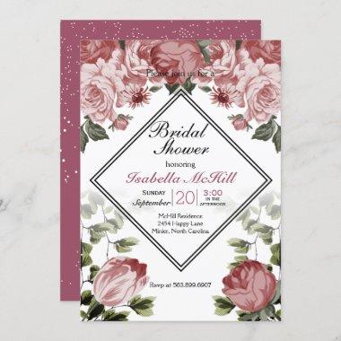 Bridal Shower - Dark Pink Floral Invitations