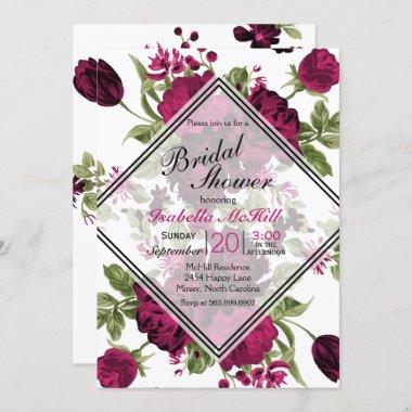 Bridal Shower - Dark Pink Roses Invitations