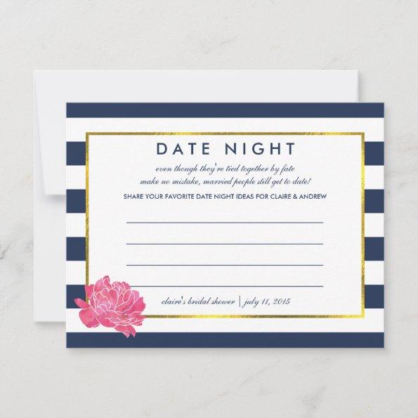 Bridal Shower Date Night Invitations | Navy Stripe Peony