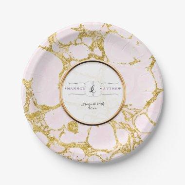 Bridal Shower Decor Faux Rose Gold Marble Marbled Paper Plates
