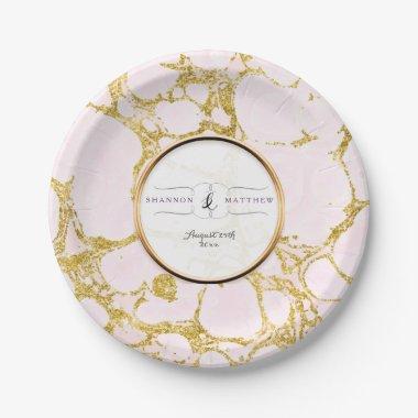 Decor Faux Rose Gold Marble Marbled Paper Plates