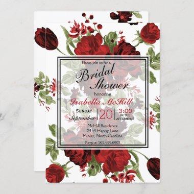 Bridal Shower - Deep Red Roses Invitations