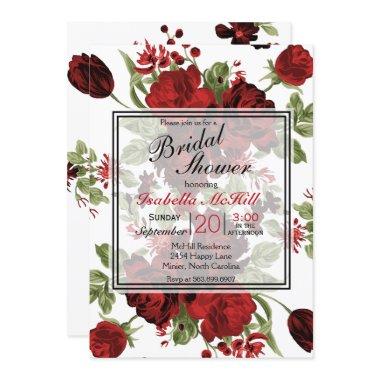 Bridal Shower - Deep Red Roses Invitations