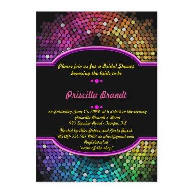 Bridal Shower, Disco style, black & multicolor Invitations