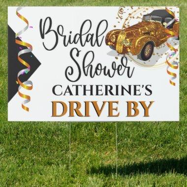 Bridal shower drive by gold limo car flower chic sign