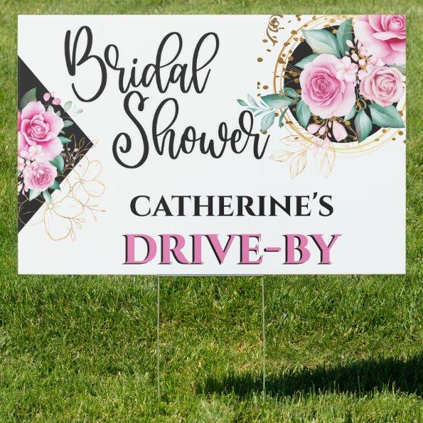 Bridal shower drive by pink rose gold glitter chic sign