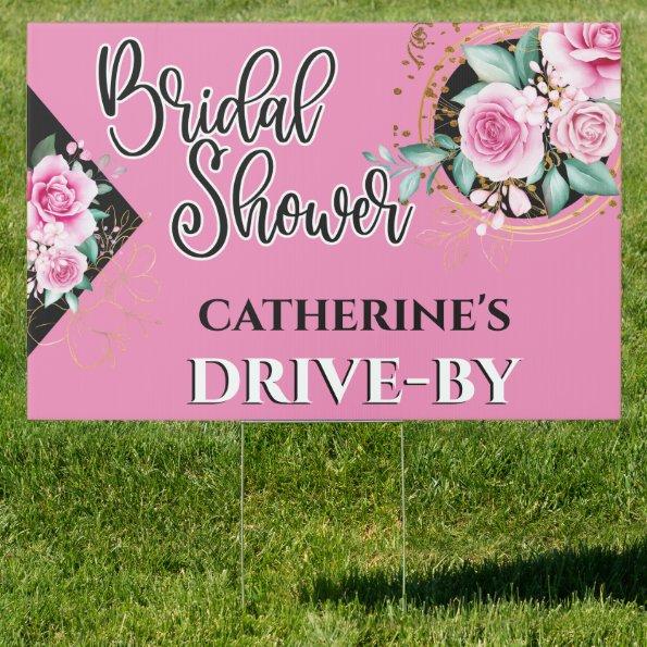 Bridal shower drive by pink roses floral chic sign