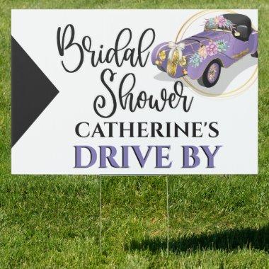 Bridal shower drive by purple limo car flower chic sign