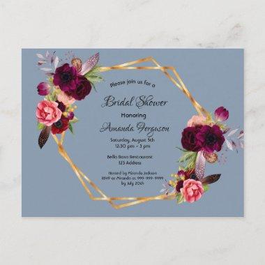 Bridal shower dusty blue burgundy invitation postInvitations