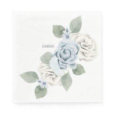 Dusty Blue Floral Custom Luncheon Napkins