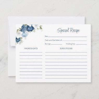 Bridal Shower Dusty Blue Floral Recipe Note Invitations