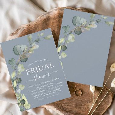 Bridal Shower Dusty Blue Greenery Eucalyptus Invitations