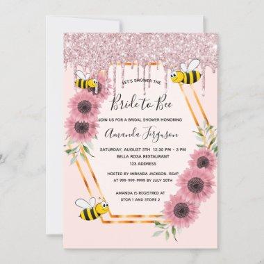 Bridal shower dusty rose gold glitter bride to bee Invitations