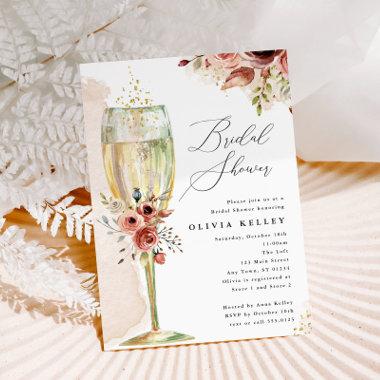 Bridal Shower Earthy Floral Champagne Glass Invitations