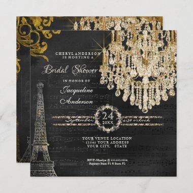 Bridal Shower Eiffel Tower Chandelier Typography Invitations