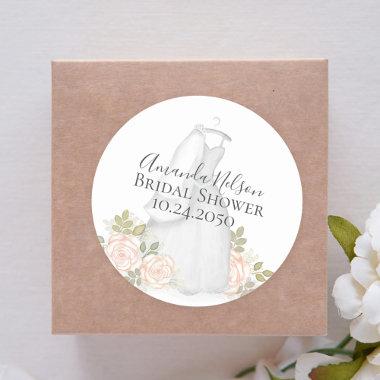 Bridal Shower Elegant Floral Wedding Gown Chic Classic Round Sticker