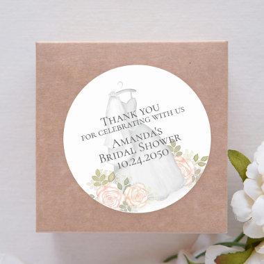 Bridal Shower Elegant Floral Wedding Gown Chic Classic Round Sticker