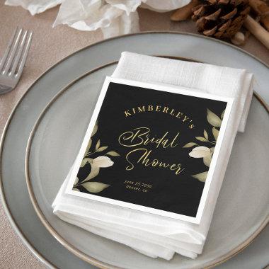 Bridal shower elegant gold black floral napkins