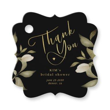 Bridal shower elegant gold black thank you favor tags