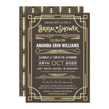 Bridal Shower Elegant Gold Chocolate Art Deco Invitations