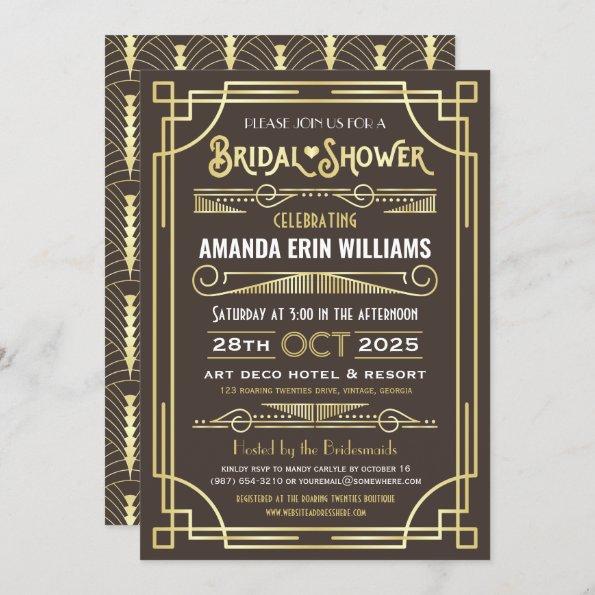 Bridal Shower Elegant Gold Chocolate Art Deco Invitations