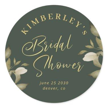 elegant gold emerald green classic round sticker