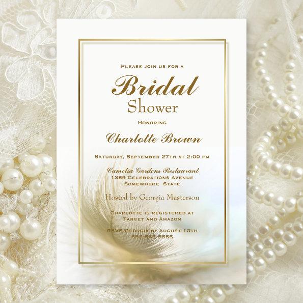 Bridal Shower Elegant Gold Feather Invitations