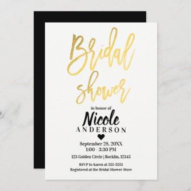 BRIDAL SHOWER Elegant Gold Foil Modern Script Invitations