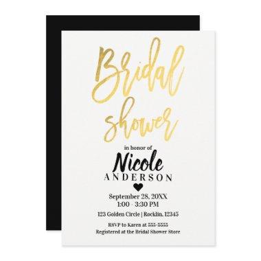 BRIDAL SHOWER Elegant Gold Foil Modern Script Invitations