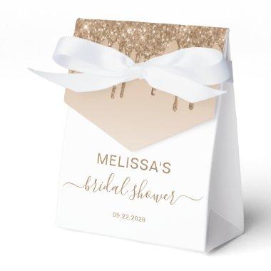 Elegant Gold Glitter Drip Script Favor Boxes