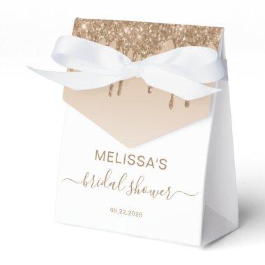 Bridal Shower Elegant Gold Glitter Drip Script Favor Boxes