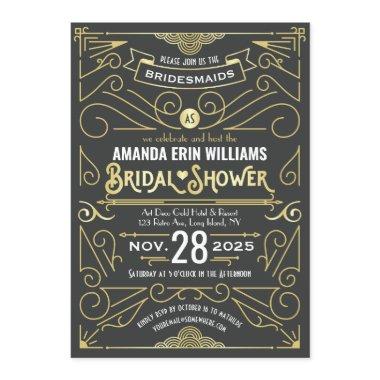 Bridal Shower Elegant Gold Gray Retro Art Deco Invitations