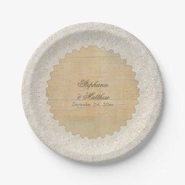 Bridal Shower Elegant Rustic Bohemian Lace n Wood Paper Plates