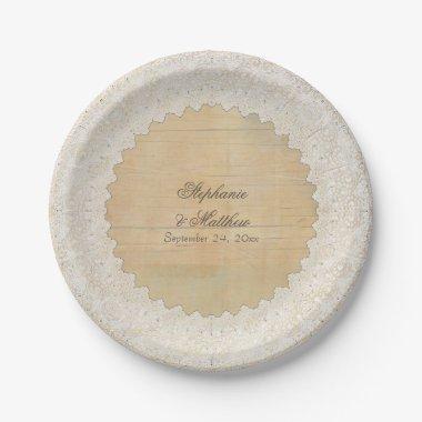 Elegant Rustic Bohemian Lace n Wood Paper Plates