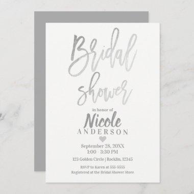 BRIDAL SHOWER Elegant Silver Foil Modern Script Invitations